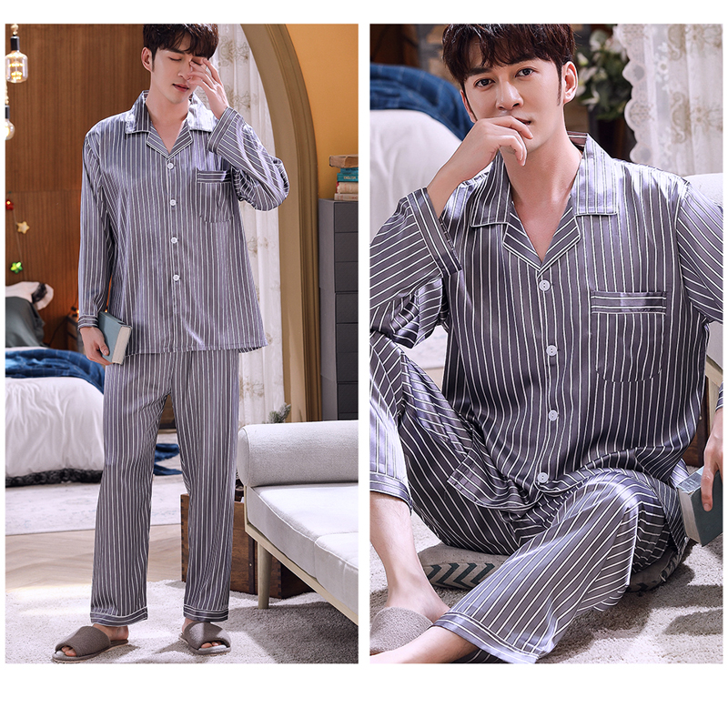 Đồ bộ Pyjama mặc nhà Nam chất liệu phi bóng rũ mềm mại, sọc trẻ trung -88217