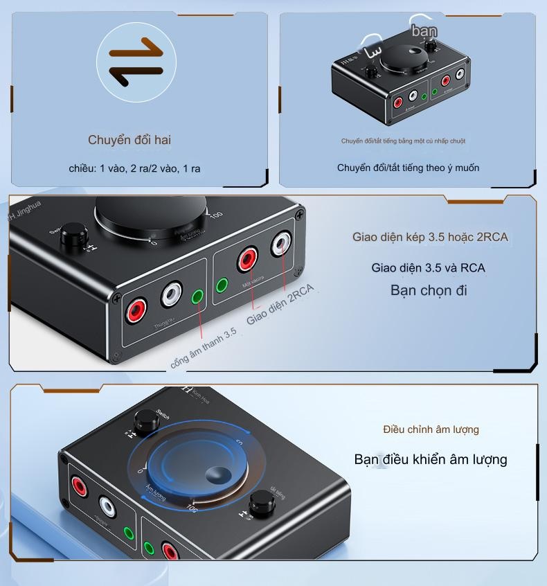 SOAIY Bộ Chia Âm Thanh 2 Chiều, Từ 1 Thiết Bị Ra 2 Loa, Tai Nghe Hoặc Từ 2 Thiết Bị Ra 1 Loa/ Tai Nghe JH-Q280 - Hàng Nhập Khẩu