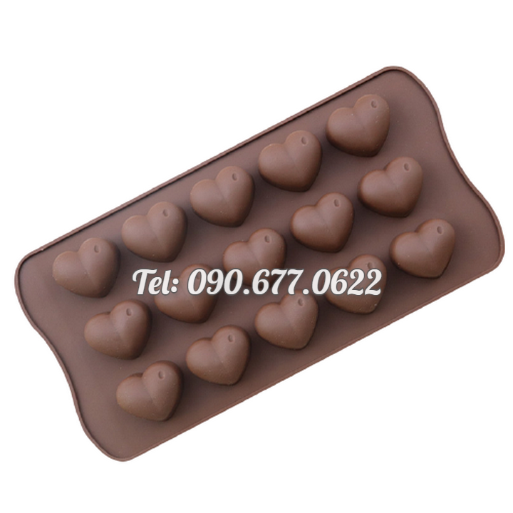 Khuôn silicone làm bánh, rau câu, socola 15 trái tim – Mã số 1531