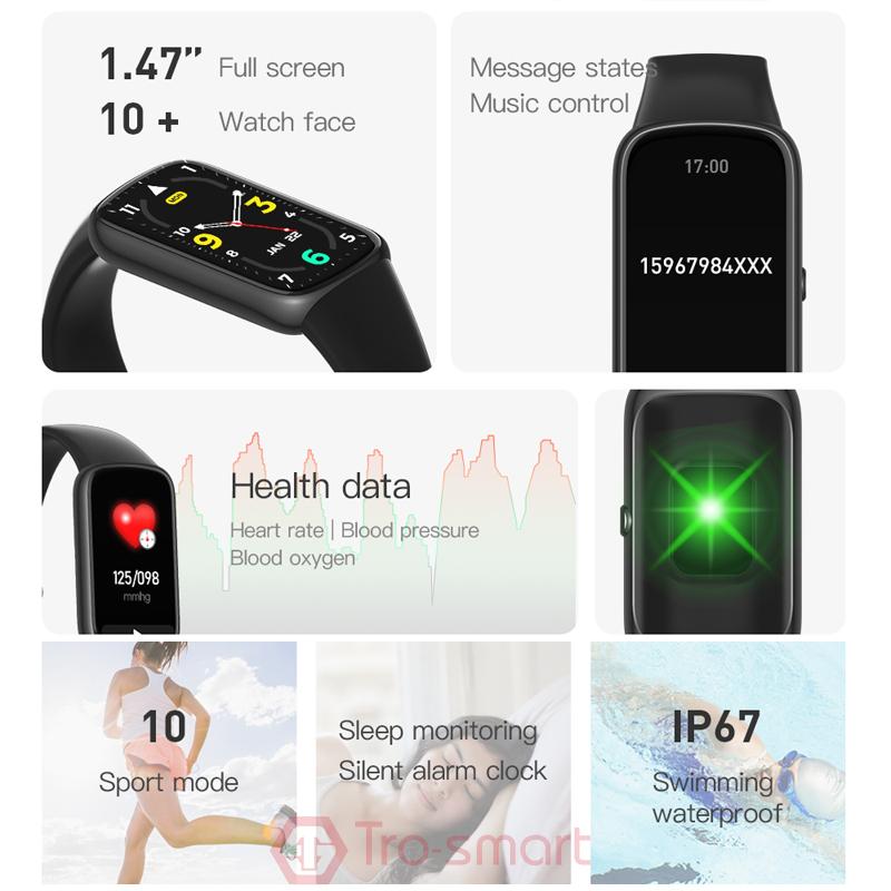 Full Touch Band SMART Fitness Vòng đeo tay nam nữ thể thao trên băng thông minh oxy theo dõi nhịp tim thông minh Đồng hồ thông minh màu không thấm