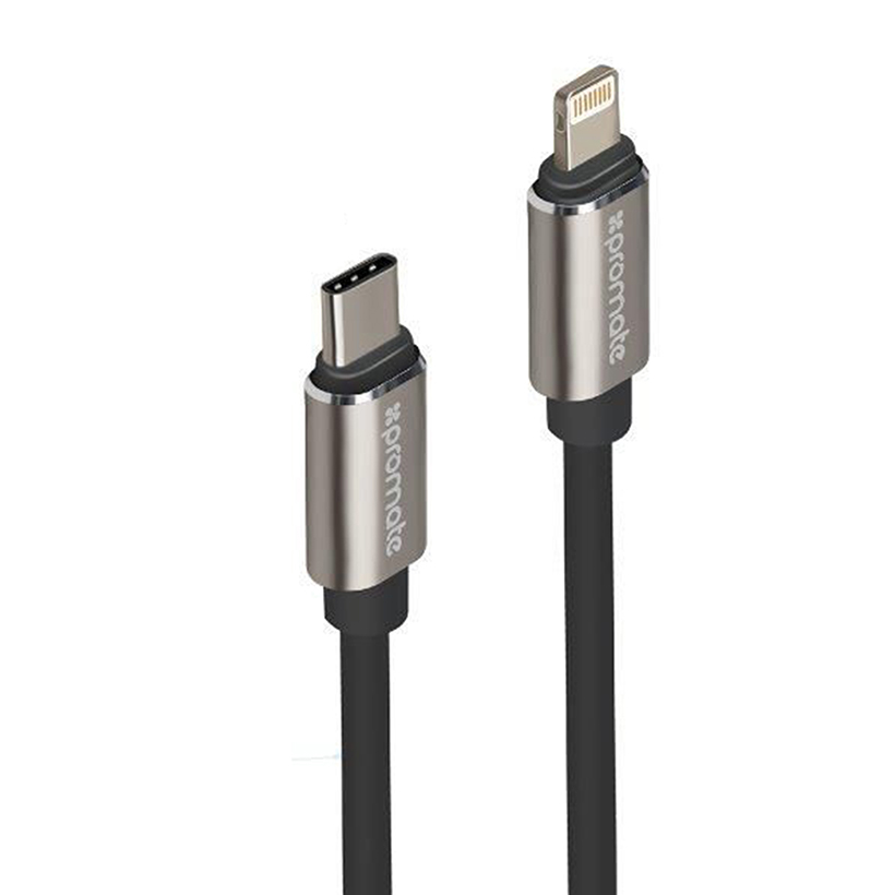 Cáp Chuyển Promate LinkMate-LTC USB Type-C Sang Apple Lightning 1.2m Cho iOS Và Android - Đen - Hàng Chính Hãng