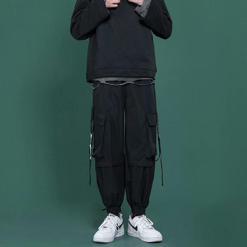Quần thể thao ống rộng phối túi và dây ruy băng size S-3XL thời trang cá tính cho nam