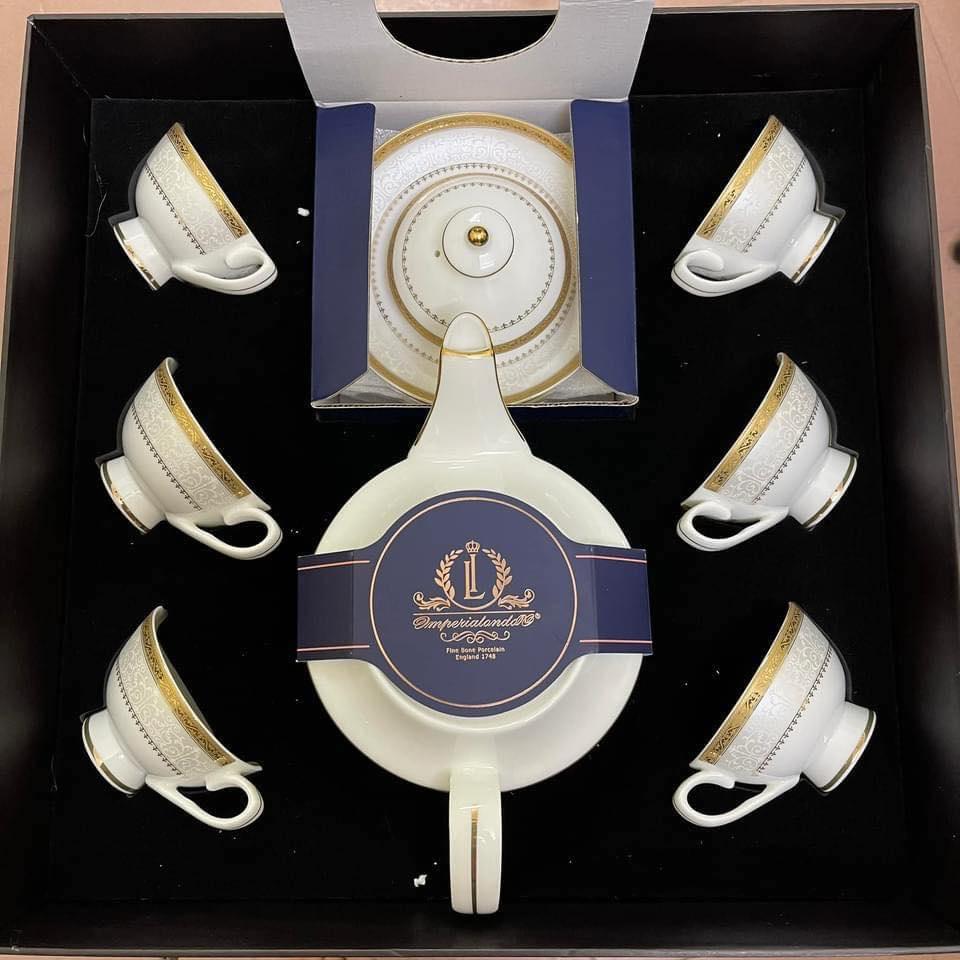Bộ Ấm Chén Trà Hoàng Gia Viền Vàng Imperial, Bộ Trà Sứ Xương Cao Cấp, Thiết Kế Tinh Xảo, Nhập Đức