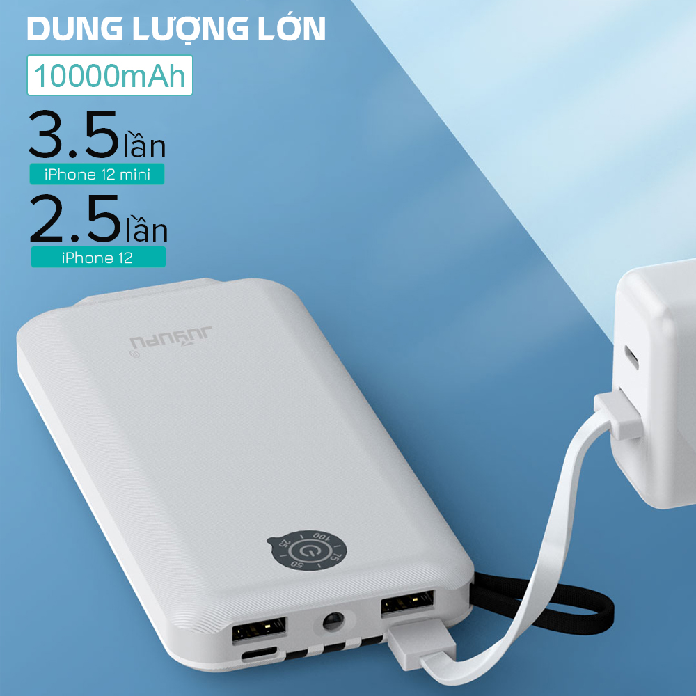 Pin sạc dự phòng JUYUPU PG101 đa năng kèm dây sạc Micro iPhone Type C chân USB 2 mặt đèn pin dành cho Samsung OPPO VIVO HUAWEI XIAOMI - HÀNG CHÍNH HÃNG