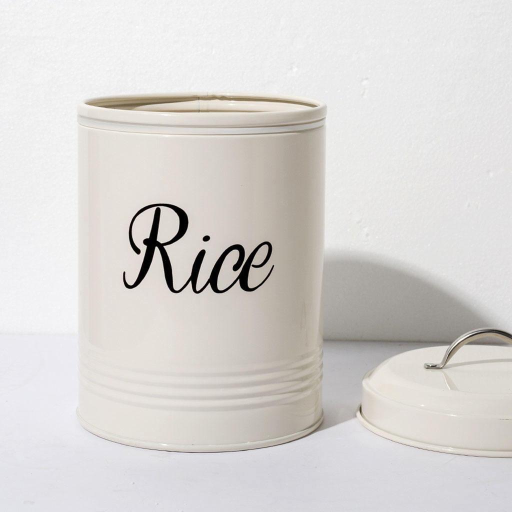 Rustic White Metal Kitchen Food Rice Storage Tin Jar 3L Container with Lid