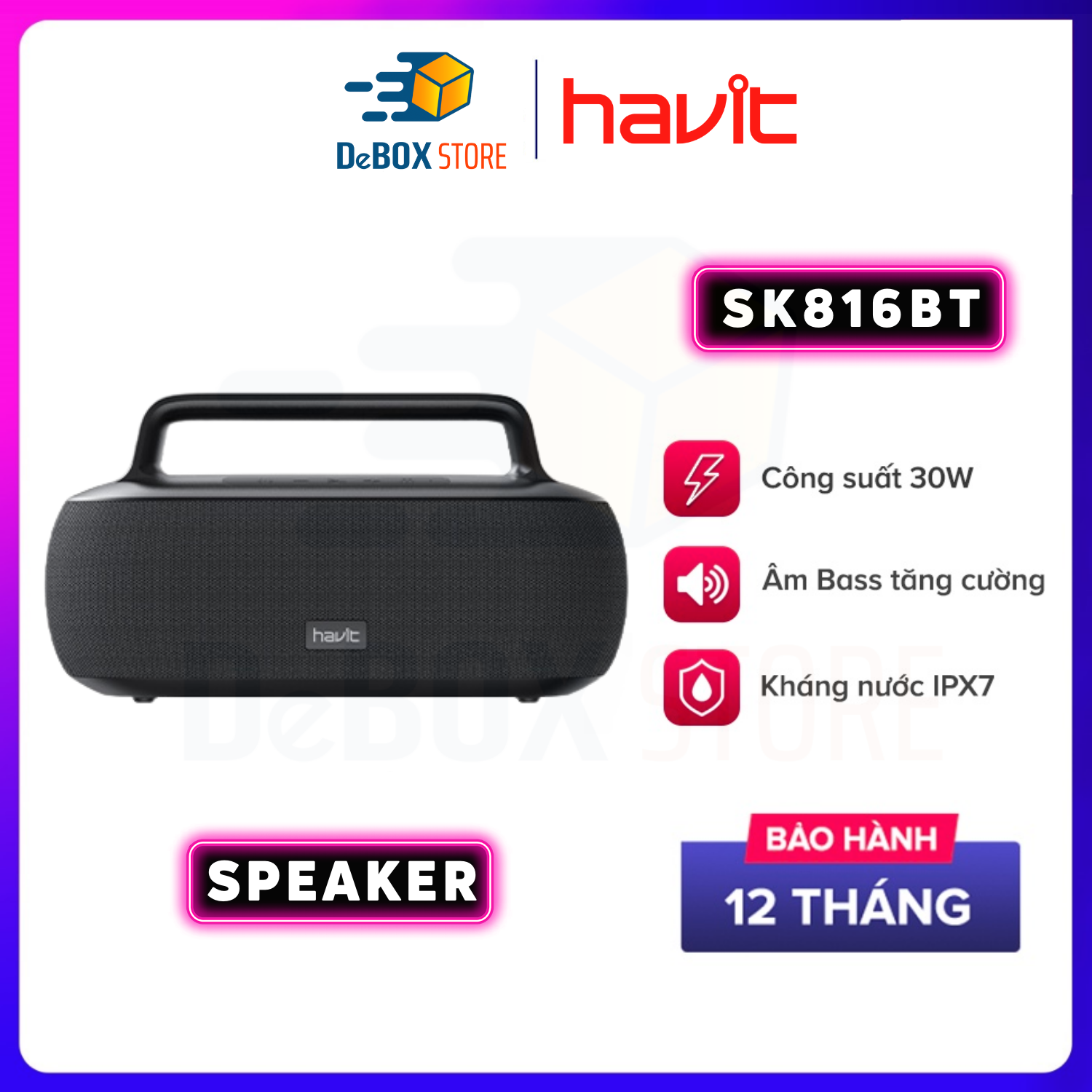 Loa Bluetooth HAVIT SK816BT Du Lịch Công Suất 30W, BT 5.0, Kháng IPX6, Thời Gian Chơi Nhạc Lến Đến 15h - Hàng Chính Hãng