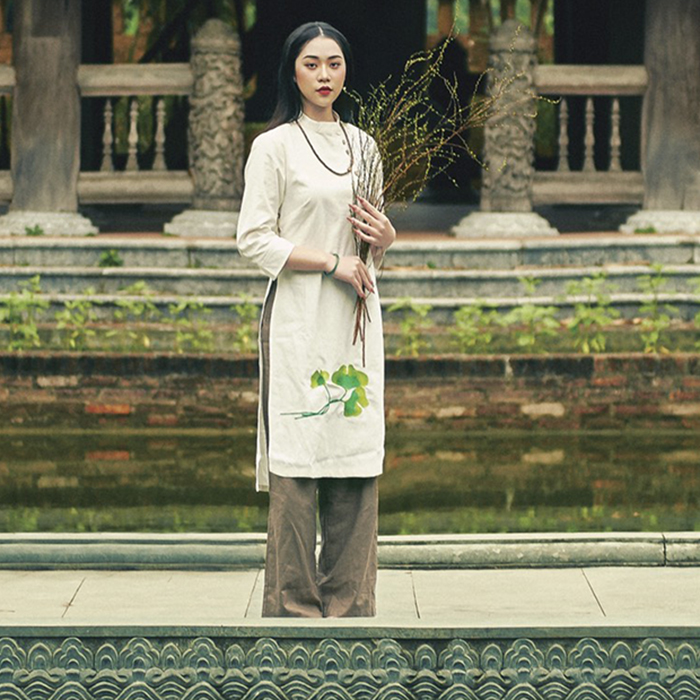 Set bộ áo dài cách tân nữ 2 tà Linen thô mộc tự nhiên ArcticHunter