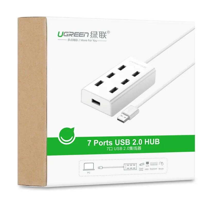 Ugreen UG30370CR130TK 1M màu Trắng Bộ chia HUB USB 2.0 sang 7 USB 2.0 hỗ trợ nguồn MICRO USB - HÀNG CHÍNH HÃNG