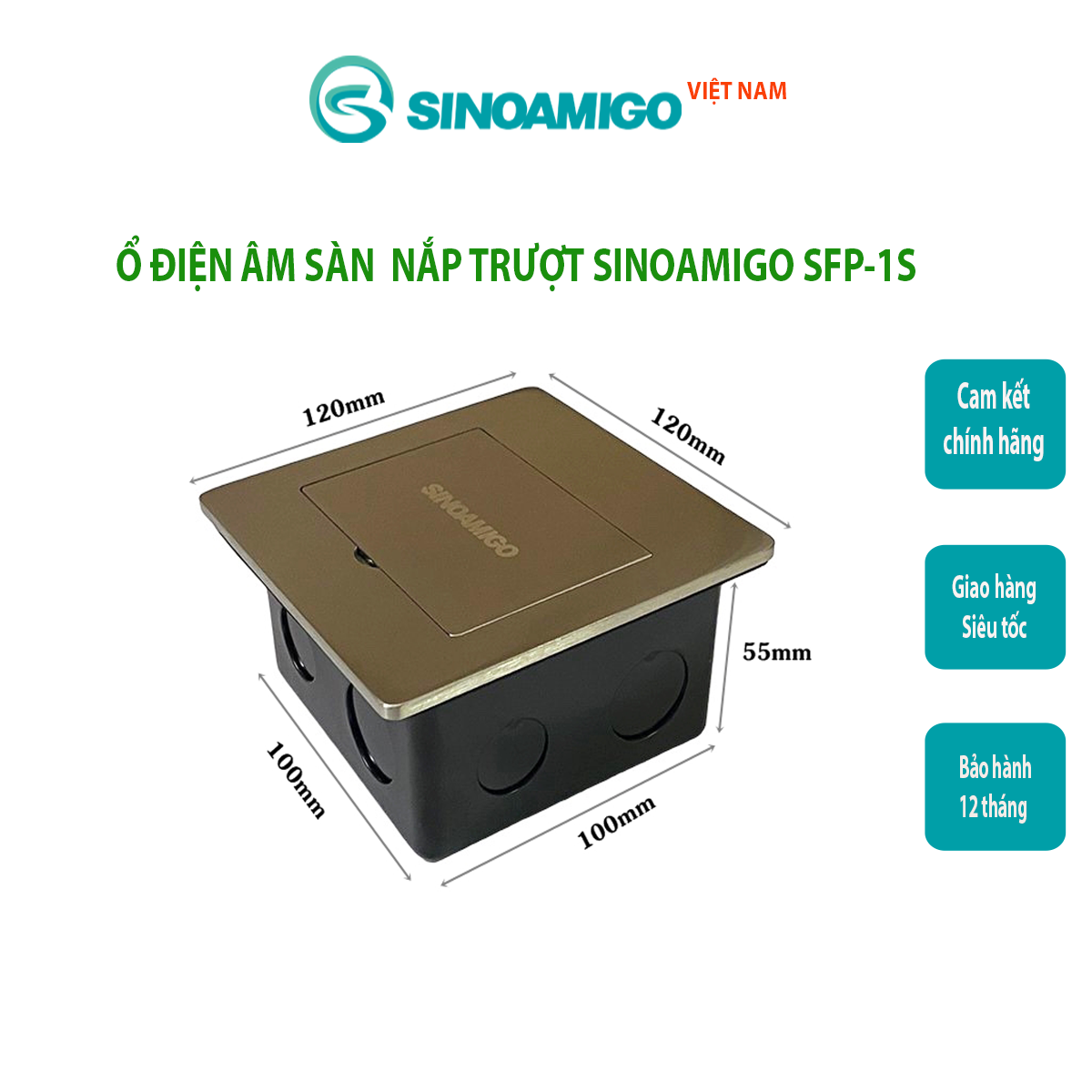 Hộp ổ cắm âm sàn nắp trượt Sinoamigo SFP-1S màu bạc. Thiết kế nắp trượt, chất liệu thép không gỉ chống oxy hóa - Hàng chính hãng