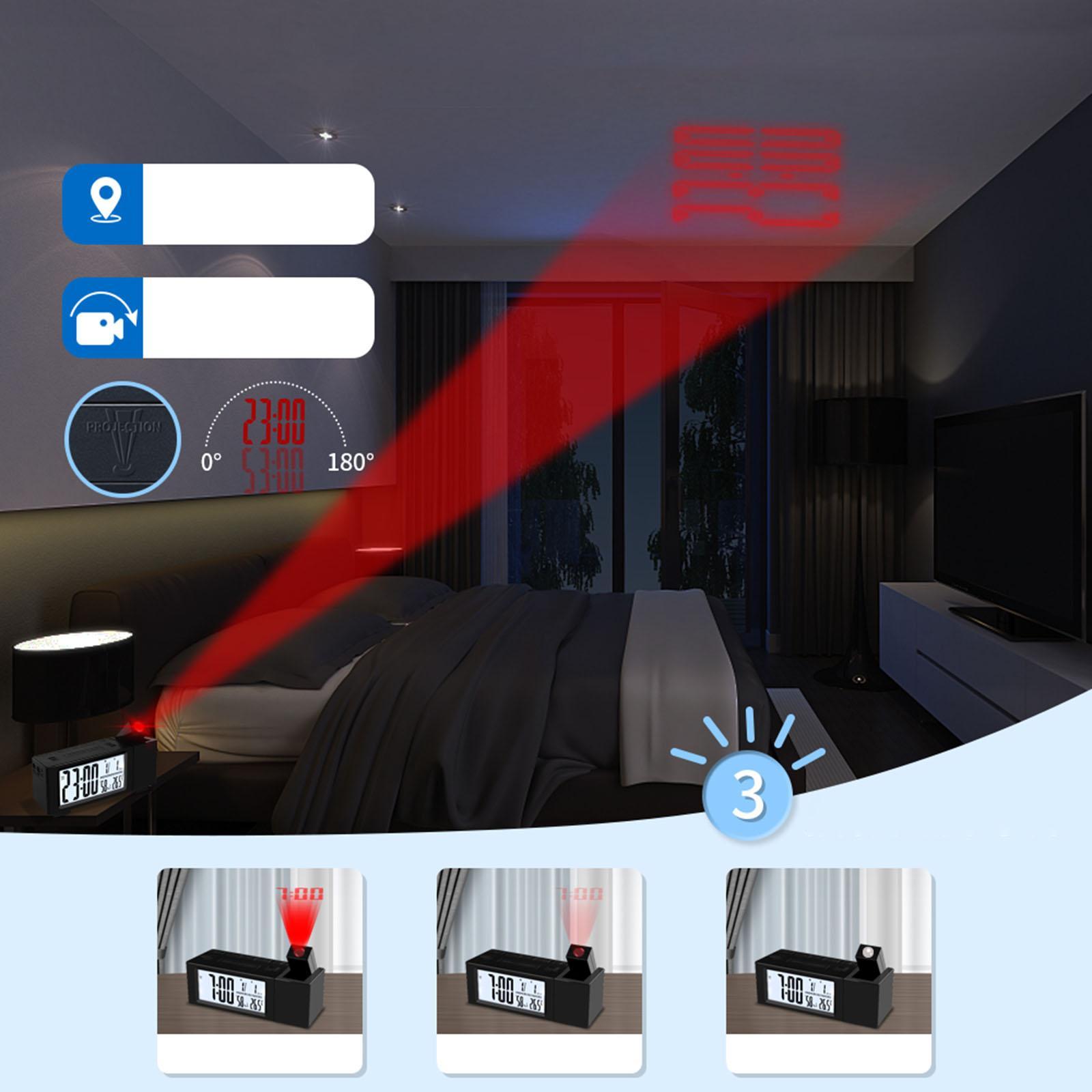 Digital Alarm Clock for Bedroom, Projection Alarm Clock, Snooze, Dimmer Large LED Display Clock for Kids Teens Adults