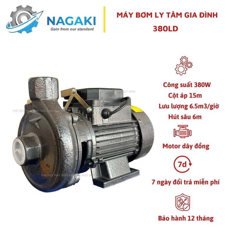 Máy bơm nước ly tâm 380W (0.5HP) Nagaki LD380 - Bảo hành 1 năm ( Cam kết hàng chính hãng )