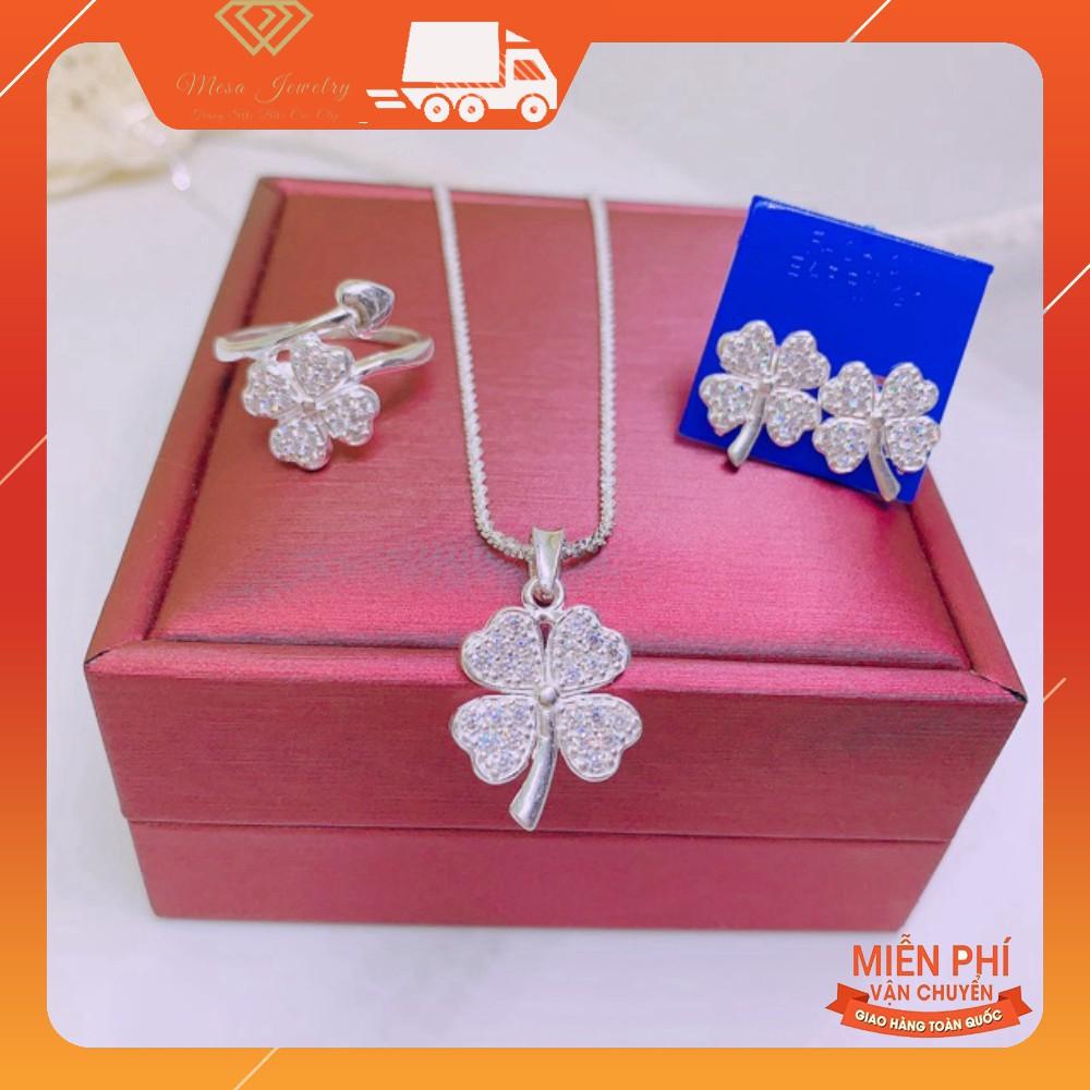 BỘ TRANG SỨC CỎ 4 LÁ BẠC TA GỒM DÂY CHUYỀN NHẪN BÔNG TAI