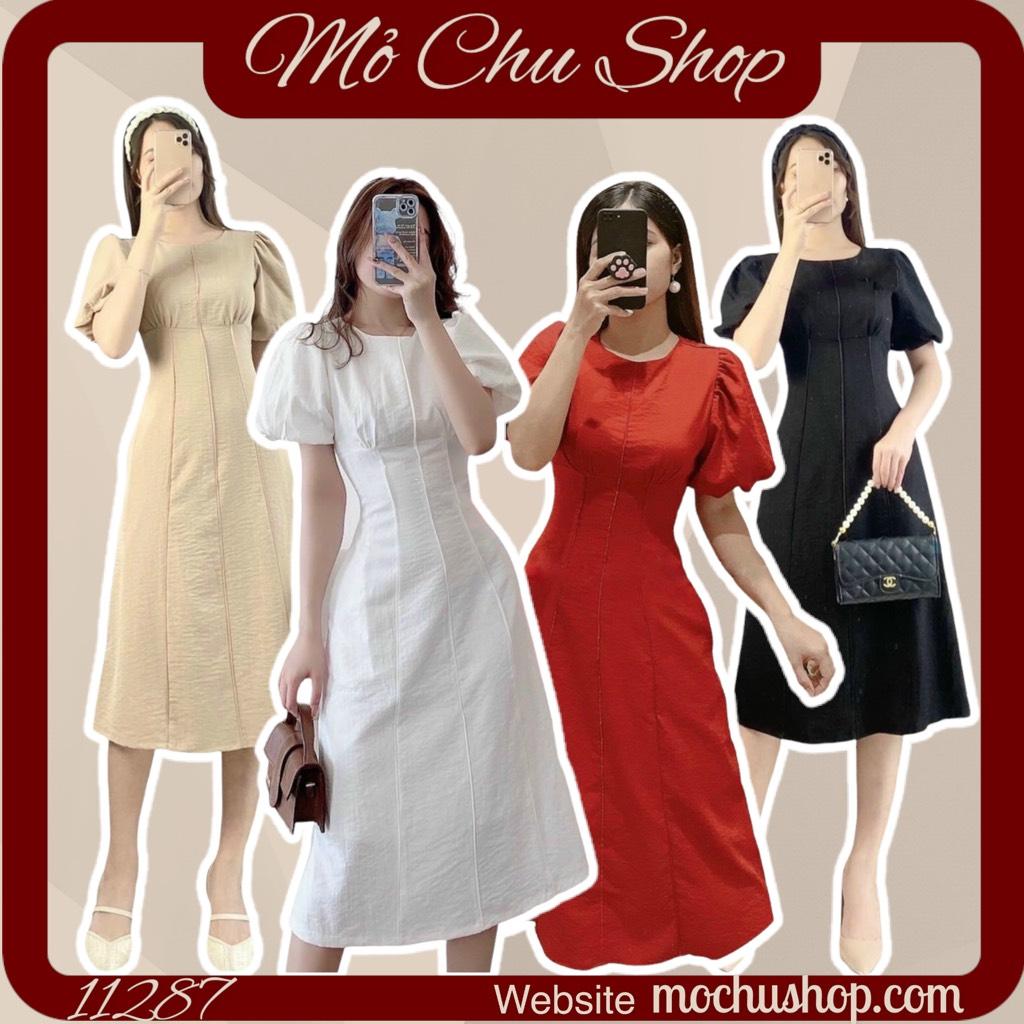 ĐẦM MIDI TAY BỒNG VIỀN SỌC 11289