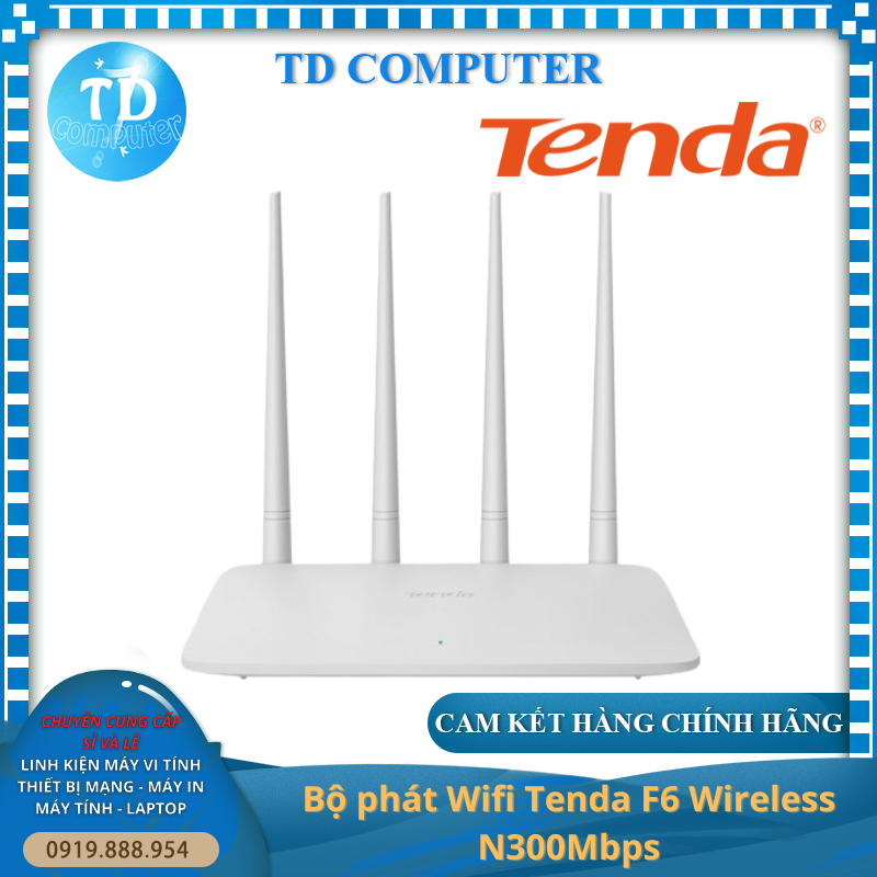 Bộ phát WiFi Tenda F6 ~ 4 angten 5dBi chuẩn N 300Mb/s - Hàng chính hãng MICROSUN phân phối