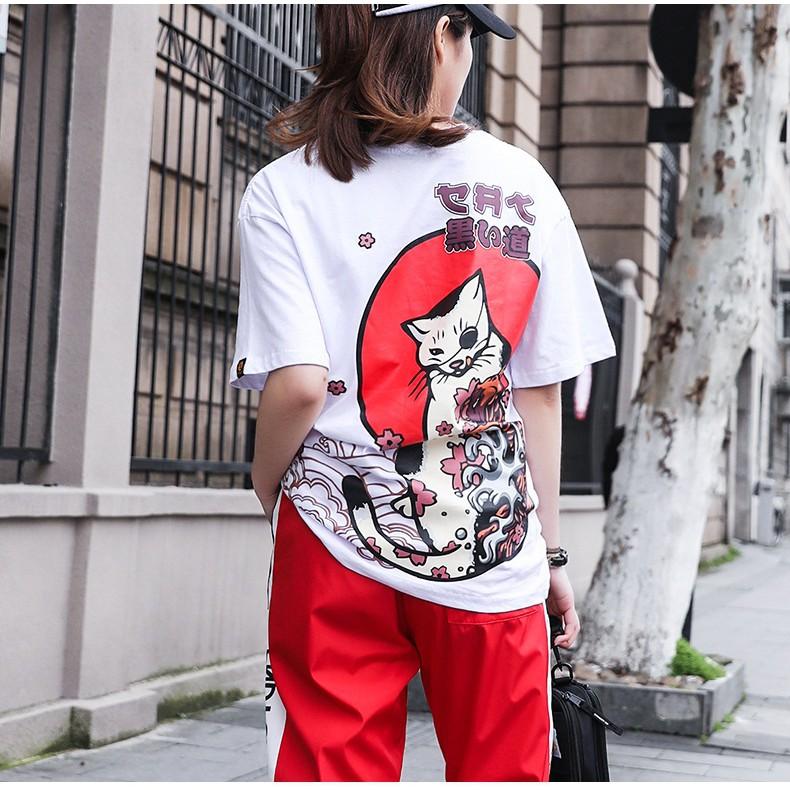 Áo thun Unisex Mèo Cá Nhật Bản