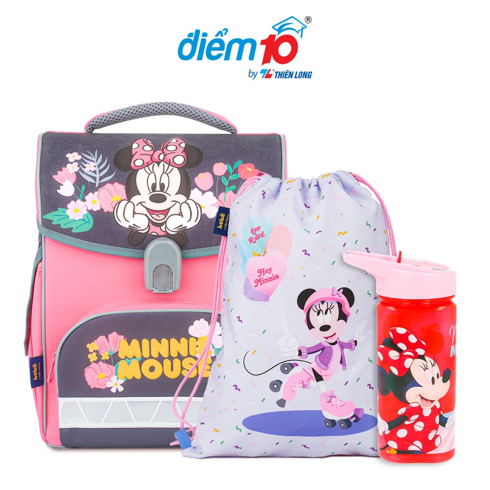 Combo cặp chống gù Thiên Long Điểm 10 Jolly kèm túi rút bình nước Minnie