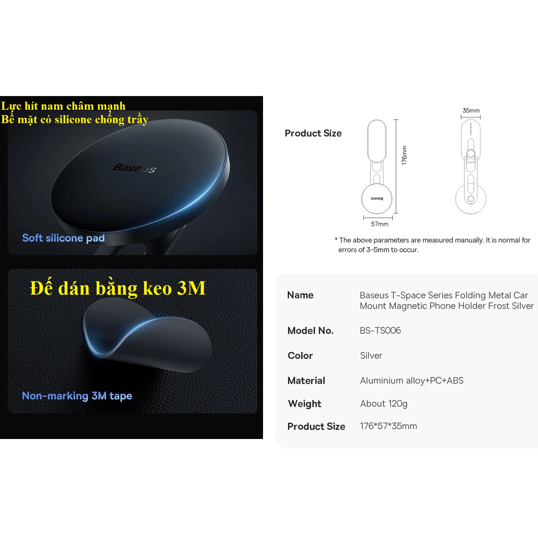 Giá đỡ điện thoại hít nam châm dạng gập dán màn hình trên ô tô Tesla Baseus T-Space BS-TS006 _ Hàng chính hãng