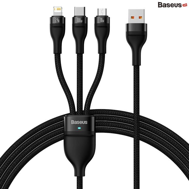 Cáp Sạc Nhanh Đa Năng 3 in 1 Baseus Flash Series Ⅱ One-for-three Fast Charging Cable Type-C/USB to M+L+C 100W  Hàng chính Hãng