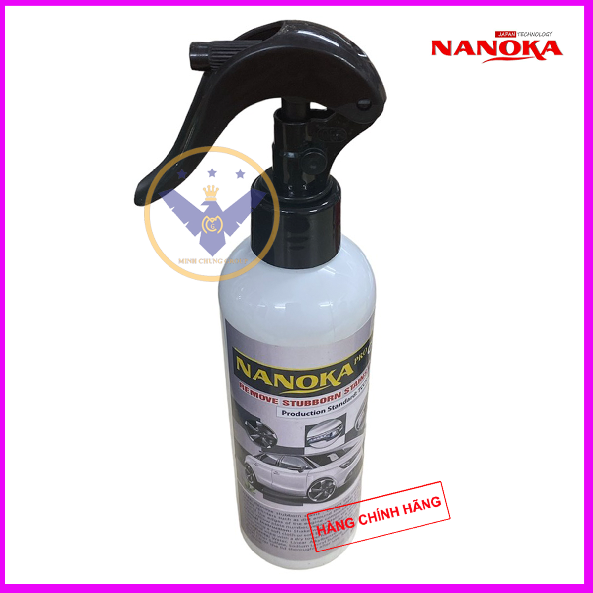 Tẩy ố kính ô tô, ố vàng lazang, logo, nẹp mạ crom Nanoka Clean 250ml