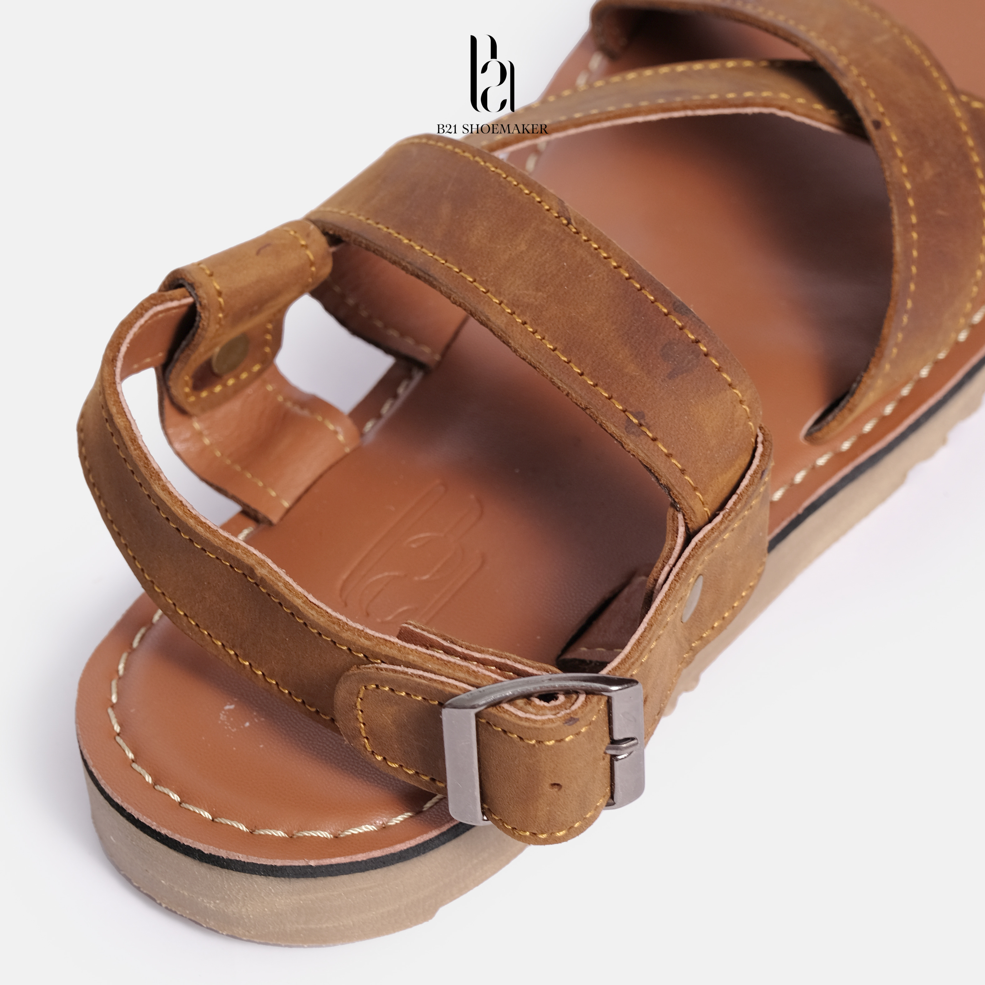 Dép SANDAL Nam Quai Hậu B21 Shoemaker Da Bò Nhập Khẩu Nguyên Tấm Cao Cấp Đế Cao Su Đúc Tăng Chiều Cao Trẻ Trung Tiện Lợi