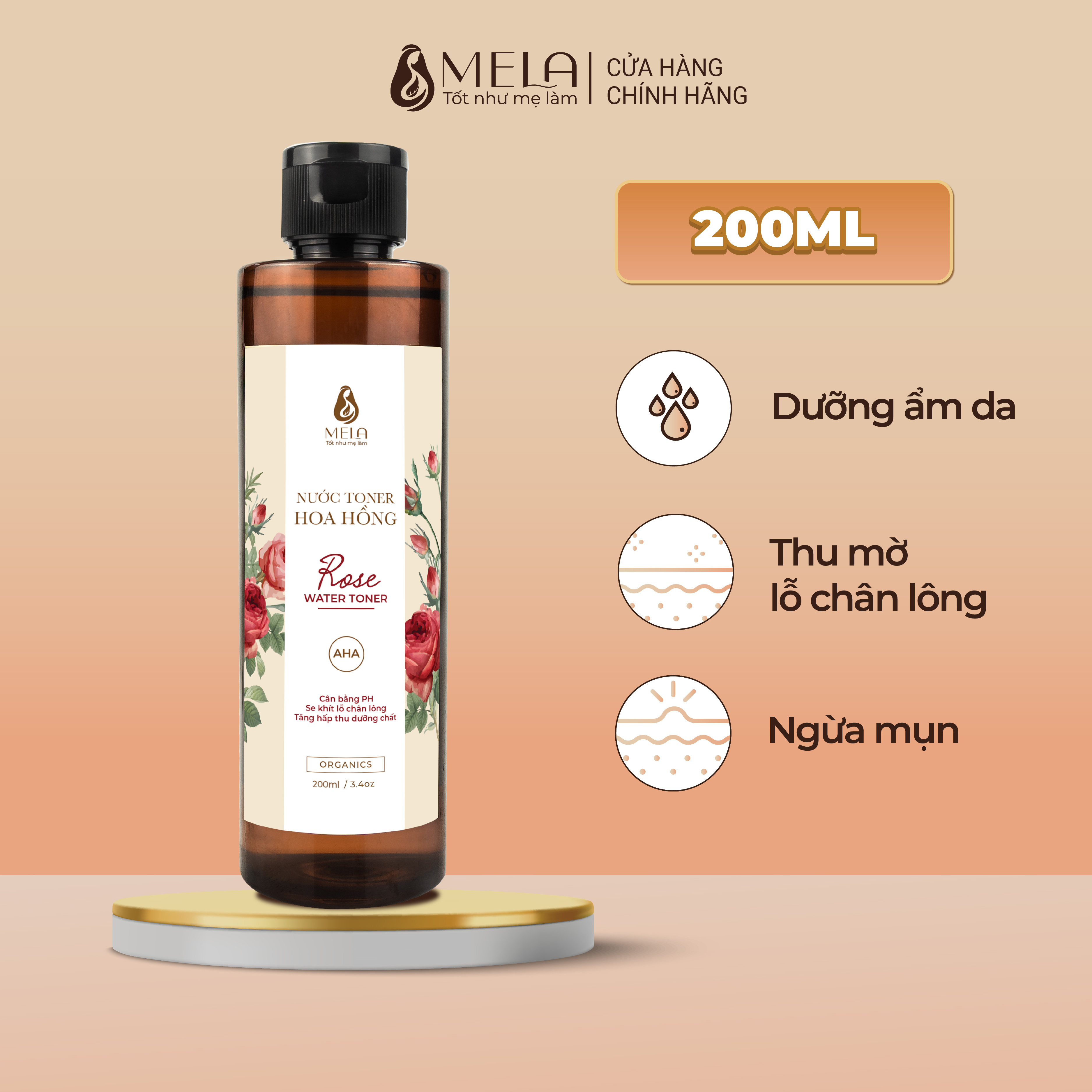 Nước Hoa Hồng MELA Cấp Ẩm Sáng Da, Toner Thu Nhỏ Lỗ Chân Lông Dịu Nhẹ Lành Tính 200ml - ML11