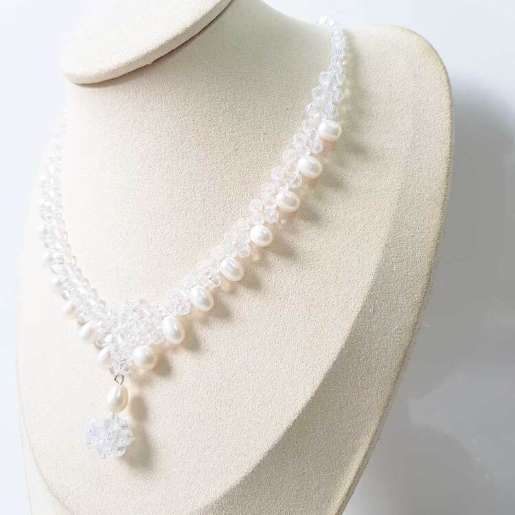 Chuỗi Vòng Cổ Ngọc Trai Tự Nhiên Cao Cấp Hạt Lệch Mix Phale - Trang Sức Cô Tấm - Crystal Pearl (6-7ly) - CTJ0110