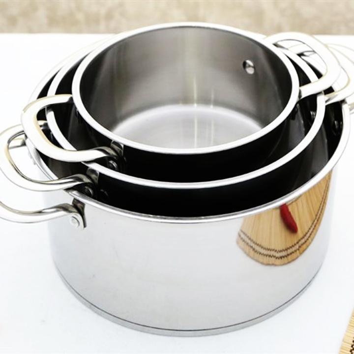 Bộ 3 Nồi Inox Sky Star Rất Dày 3 Size 16cm,18cm, 24cm Dùng Được Bếp Từ - Bộ Nồi Inox 1 Đáy Inox 430