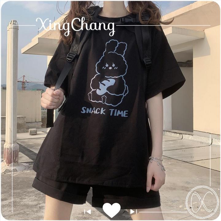 Áo phông nữ hè tay lỡ dáng rộng, Áo chất mịn đẹp dễ thương in Snack Time mã TLW.30