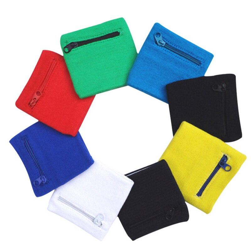 Zipper Pocket Sport Wristband Wrist Bracer Wrap Straps Bandage Gym Running Cycling Cotton Wristbands Support Wallets Key Bag