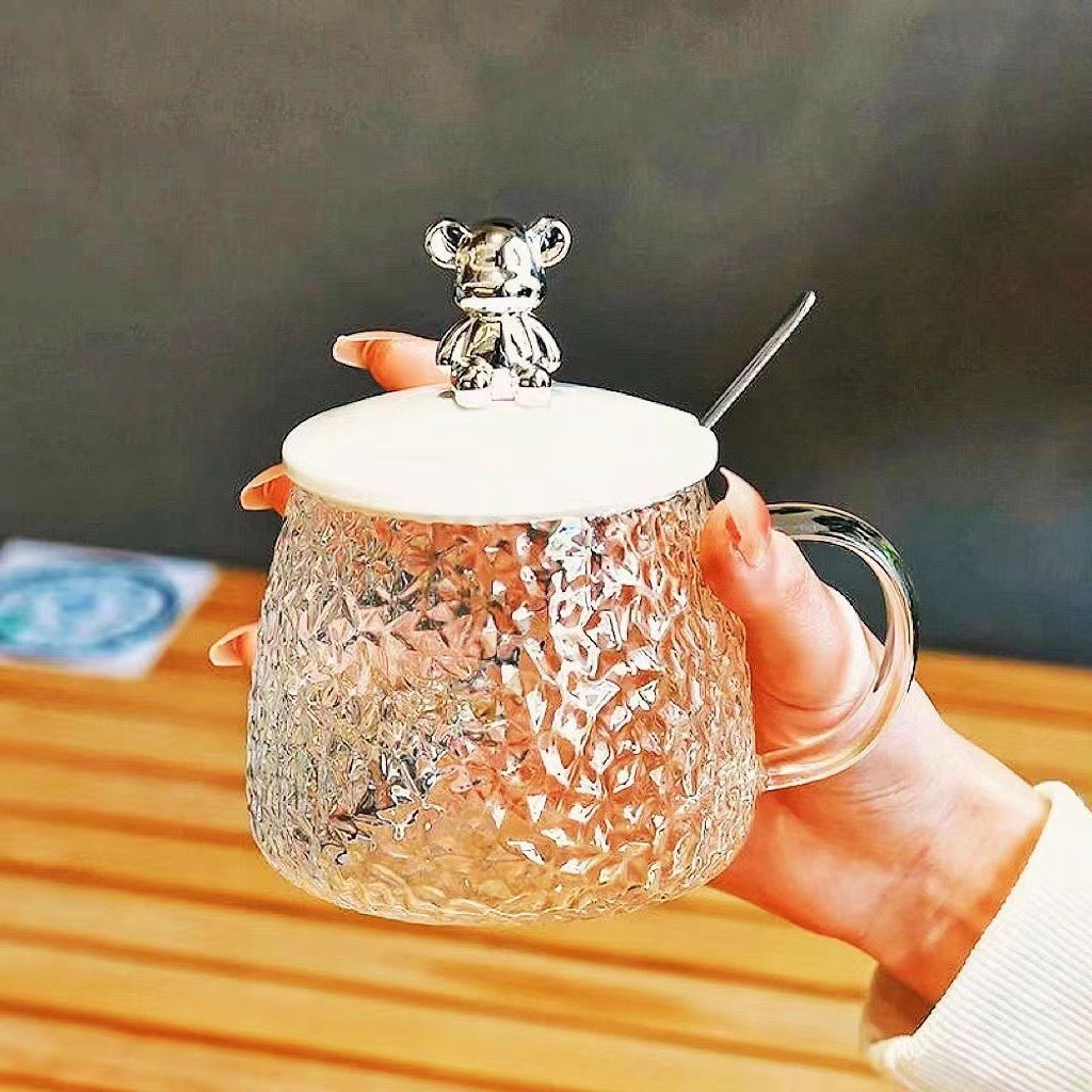 Cốc thủy tinh nắp gấu chịu nhiệt cao kèm muỗng