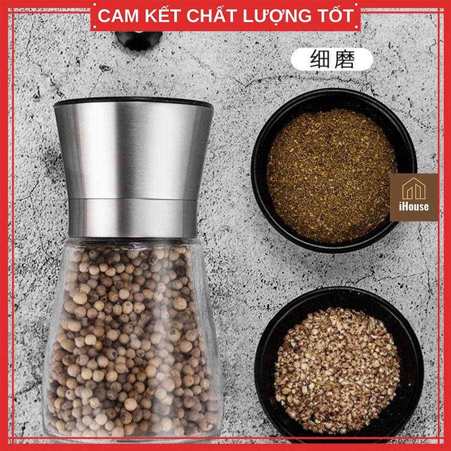 Lọ xay tiêu cầm tay thủy tinh và inox, dụng cụ xay tiêu cầm tay đa năng tiện lợi