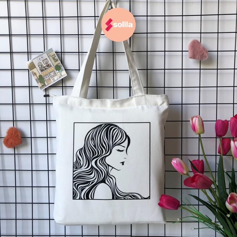 Túi tote bag vải canvas mềm đẹp có khóa và túi phụ cho bạn nữ đi học đi làm thời trang hàn quốc