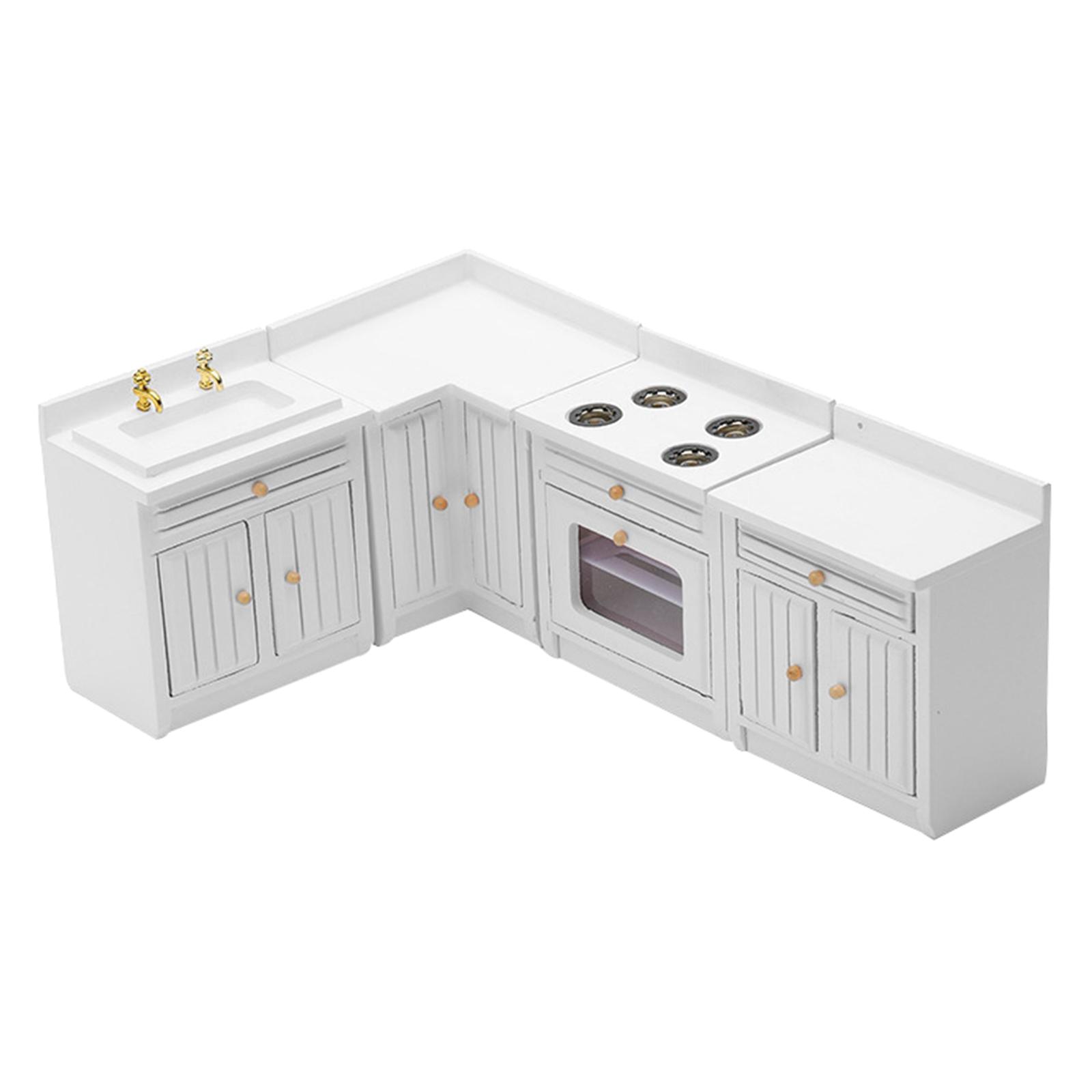 1/12 Scale Dolls House Miniature White Modern Kitchen Set Simulation Model