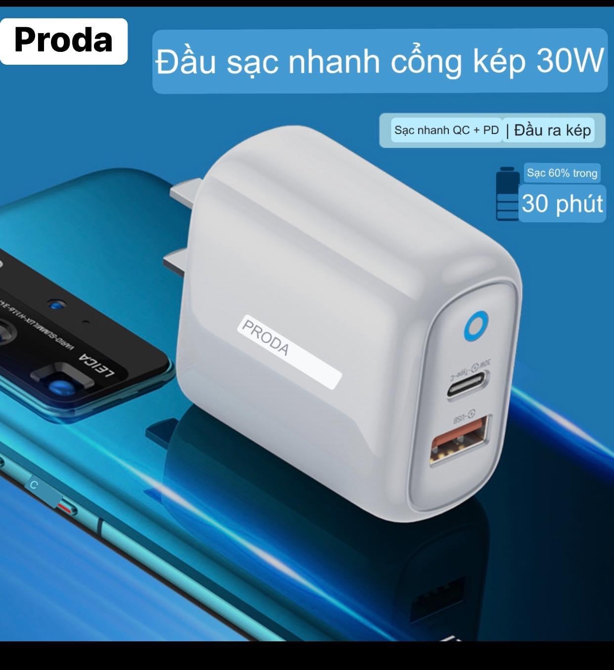 Củ Sạc Nhanh 65W Proda Remax 2 Cổng Sạc/Sạc Nhanh Cho Laptop/Ipad/Samsung/Oppo/Vivo..-Hàng Chính Hãng