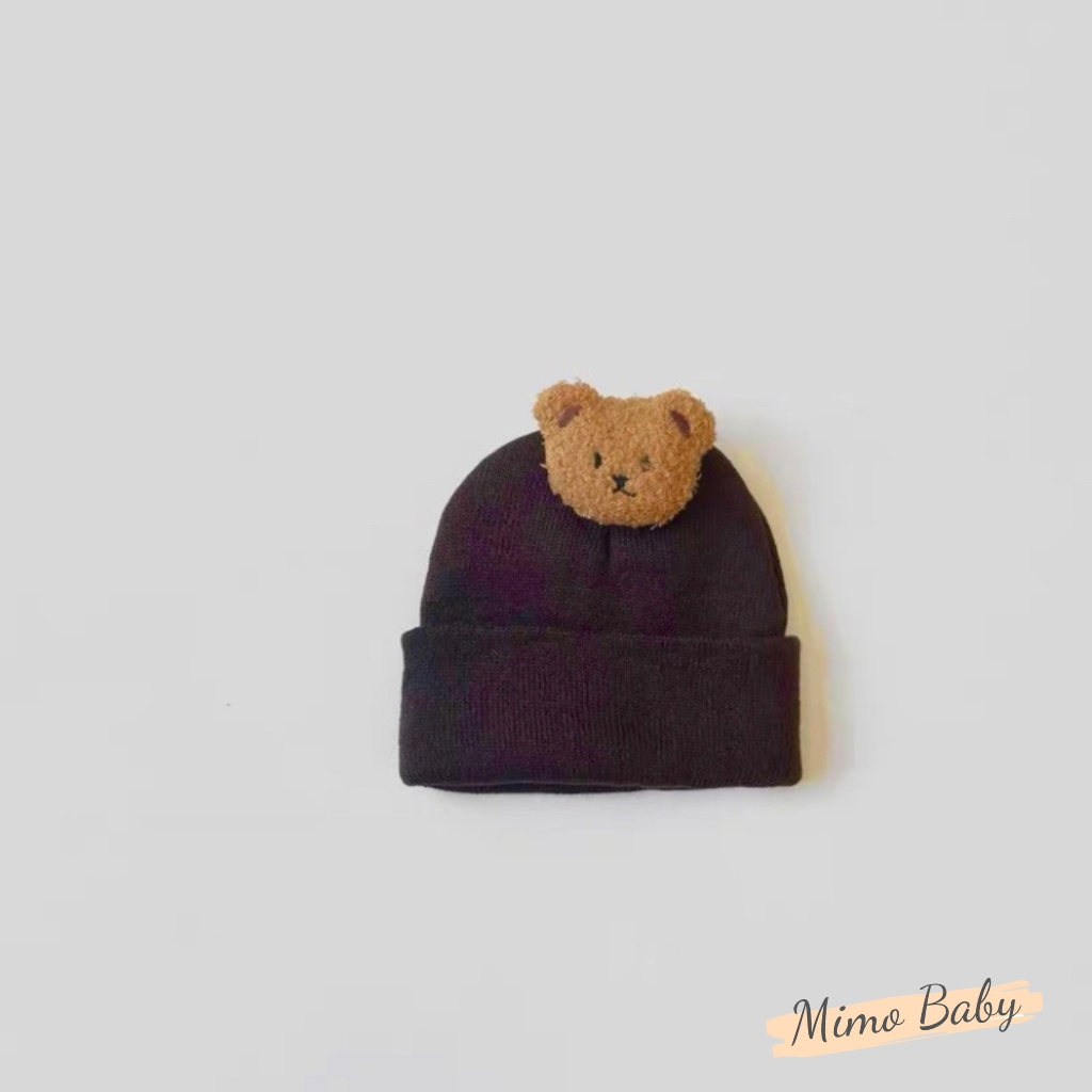 Mũ nón len mùa đông dáng beanie đính gấu bông dễ thương cho bé ML190 Mimo Baby