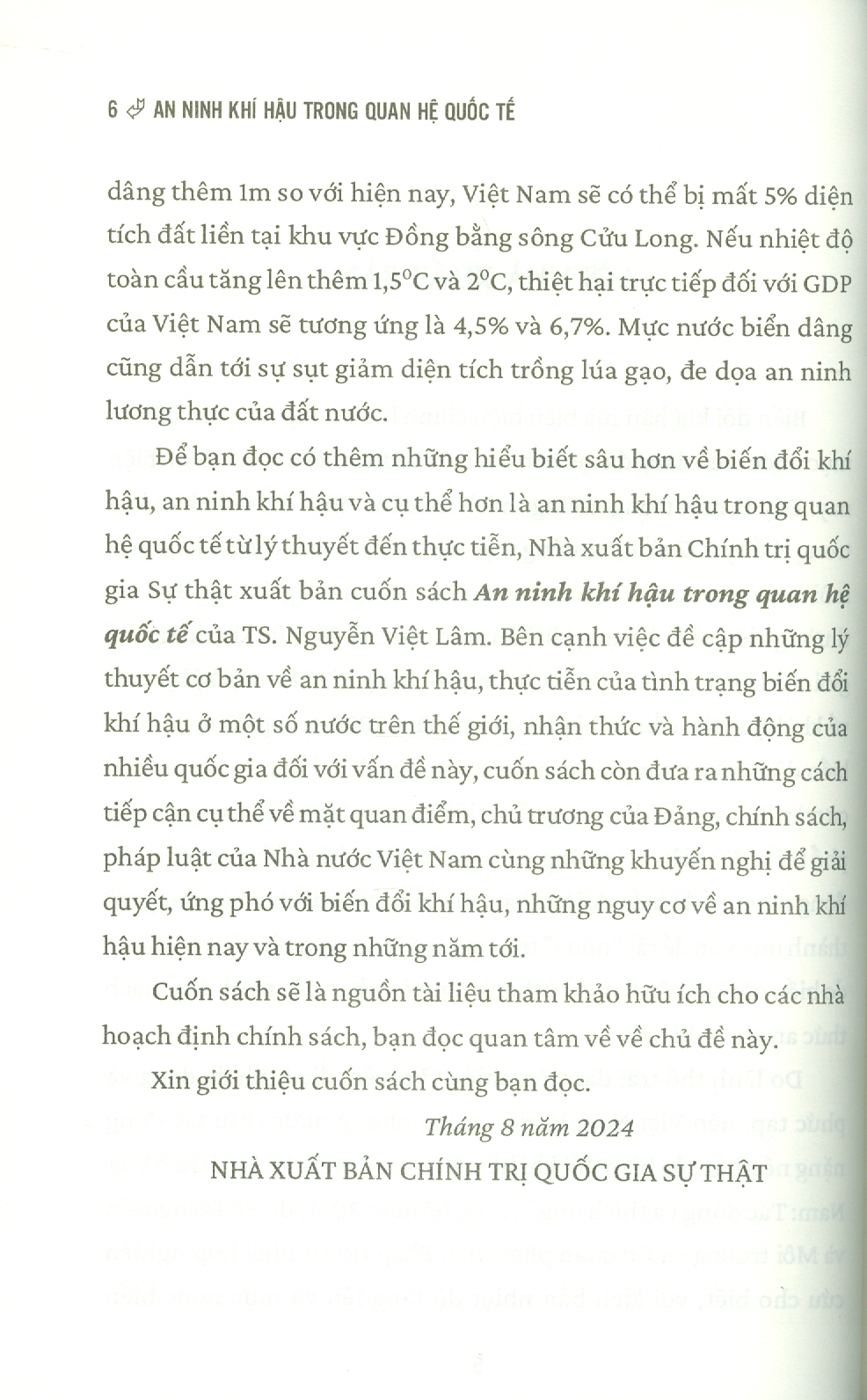 An Ninh Khí Hậu Trong Quan Hệ Quốc Tế (Sách Chuyên Khảo) - TS. Nguyễn Việt Lâm