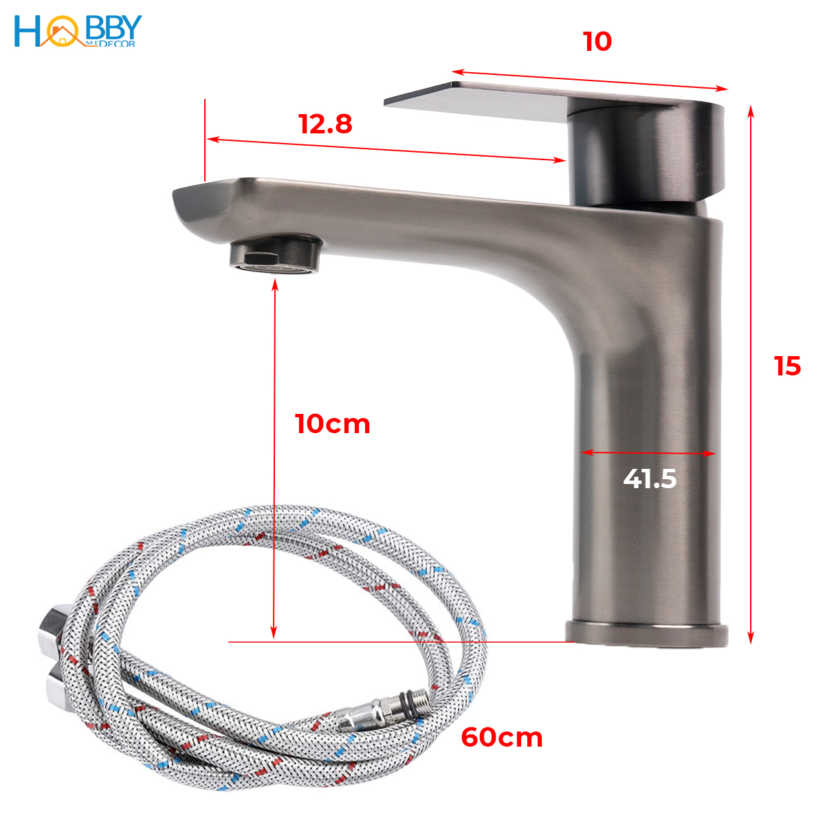 Vòi chậu rửa mặt nóng lạnh inox 304 sơn xám Hobby home decor VRM10