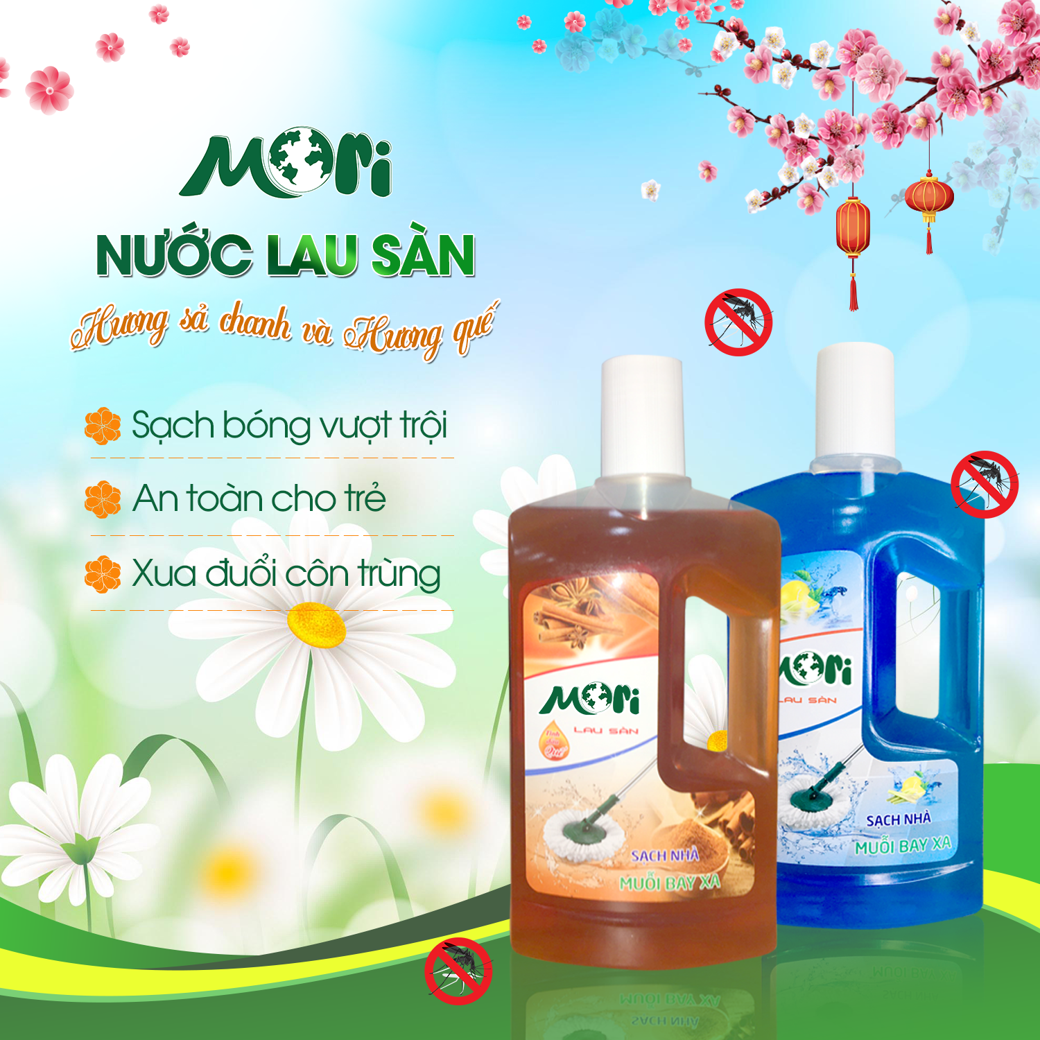 NƯỚC LAU SÀN MORI HƯƠNG QUẾ/HƯƠNG SẢ CHANH/HƯƠNG THANH TRÚC, TINH DẦU TỰ NHIÊN SẠCH BÓNG VẾT BẨN, AN TOÀN CHO CẢ GIA ĐÌNH CHAI 1L