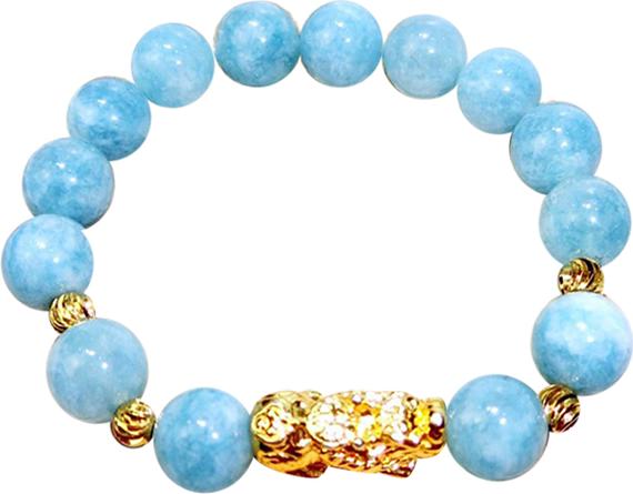 Vòng Tay Đá Aquamarine Tỳ Hưu Hợp Kim
