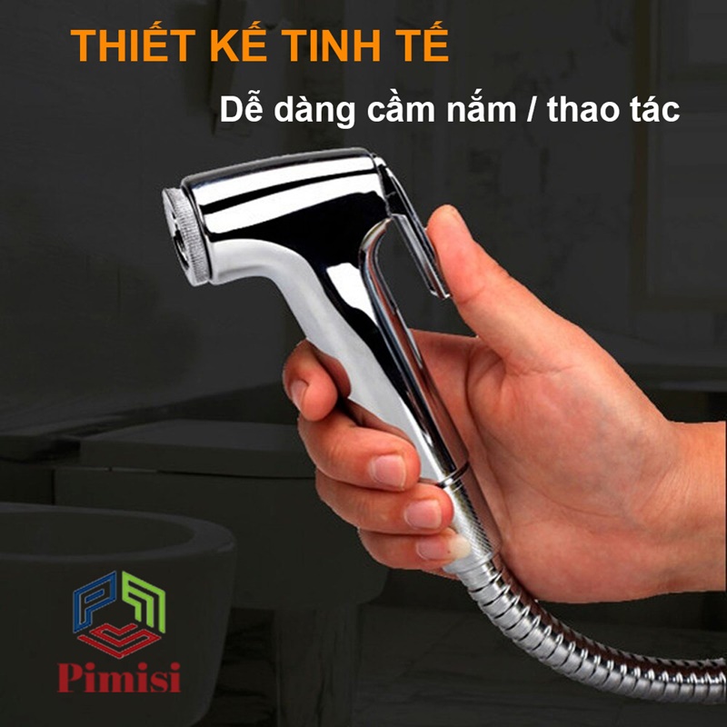 Vòi Xịt Vệ Sinh Bồn Cầu Toilet Trong Nhà Tắm Tăng Áp Pimisi Chịu Áp Lực Nước - Mạ Xi Inox Sáng Bóng Từ Tay Xịt Và Dây Mềm Cao Cấp | Hàng Chính Hãng