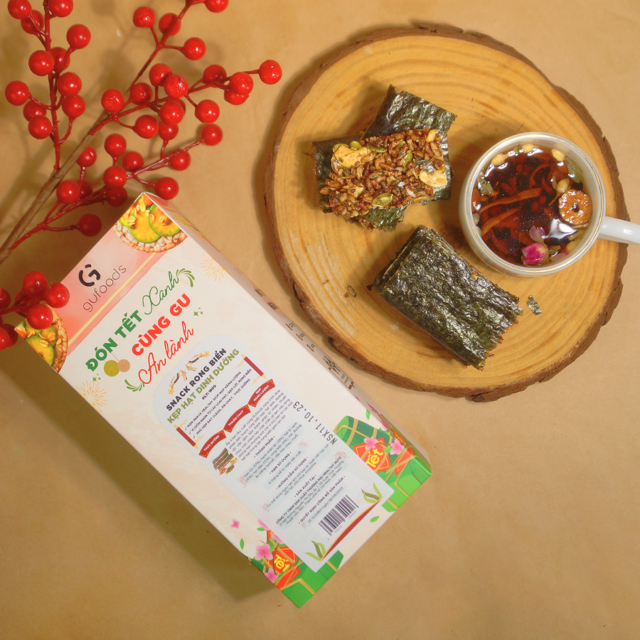 Snack rong biển kẹp hạt dinh dưỡng GUfoods - Nạp nhanh năng lượng, Hương vị độc đáo, Ăn vặt healthy, Eat clean, Thực dưỡng, Thuần chay - Bánh kẹo Tết - Quà Tết