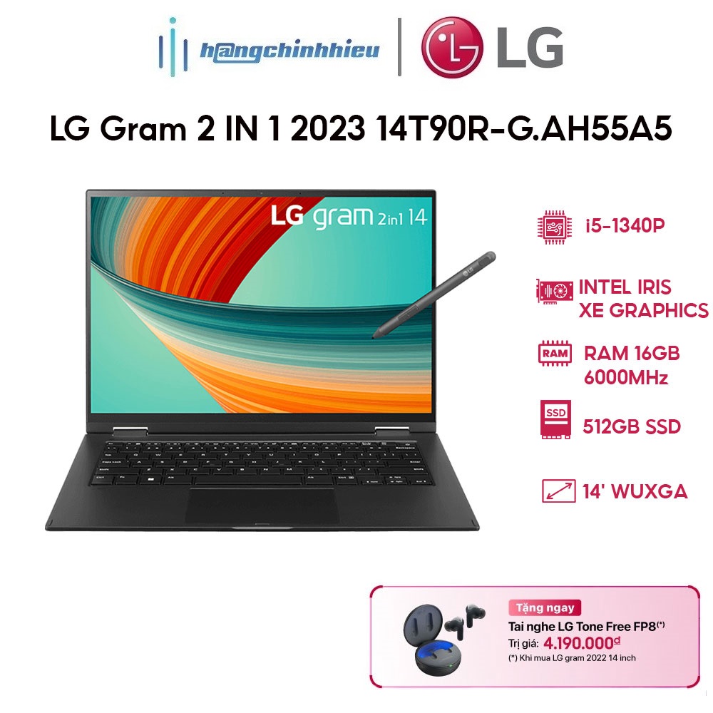 Laptop LG Gram 2 IN 1 2023 14T90R-G.AH55A5 (i5-1340P | 16GB | 512GB | 14') Hàng chính hãng