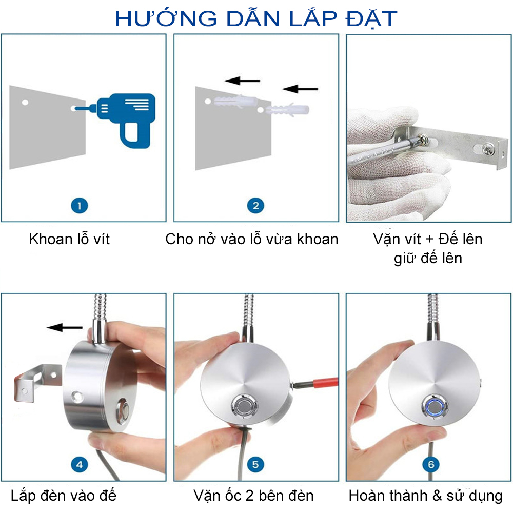 Đèn học và Đọc sách đầu giường Led 3W, Loại gắn tường, Ánh sáng chiếu rọi điểm, Tích hợp đèn ngủ, Đèn trang trí Nhà hàng, Khách Sạn, Showroom