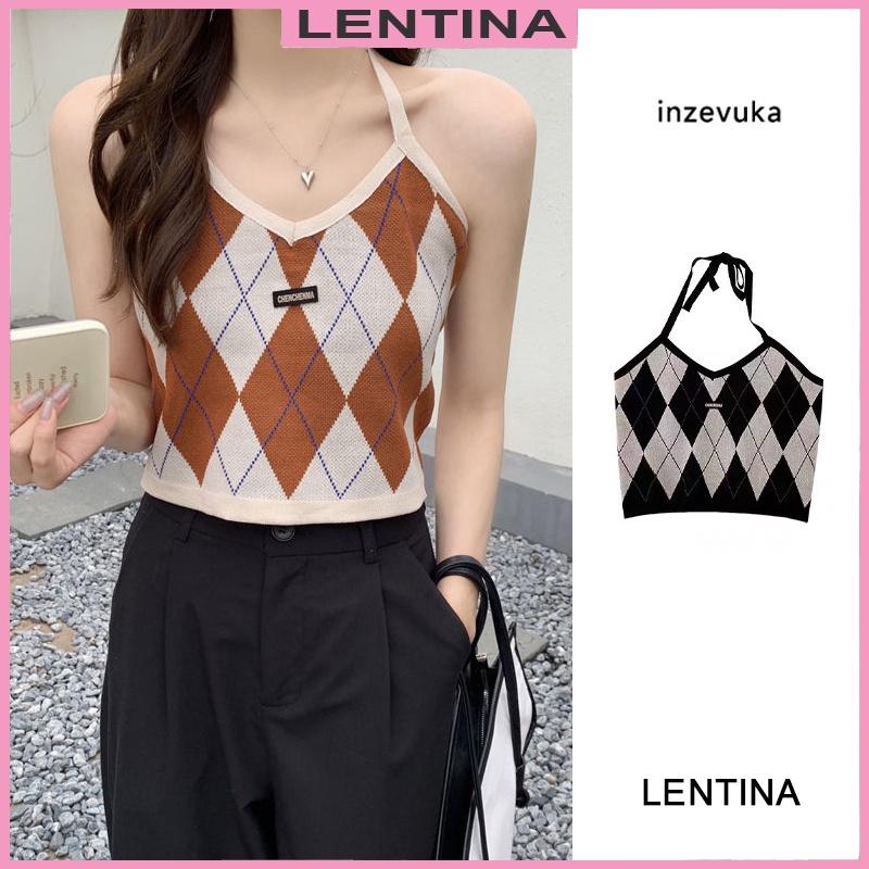 Áo yếm caro croptop dệt kim len nữ kiểu buộc dây cô tim dáng ngắn thiết kế Quảng Châu cao cấp trẻ trung cá tính