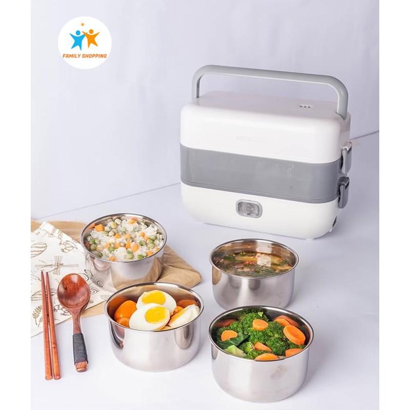 Hộp cơm cắm điện văn phòng Lunch Box tự nấu hộp cơm hâm nóng thức ăn 2 tầng 4 khay inox 304 có nắp chống tràn