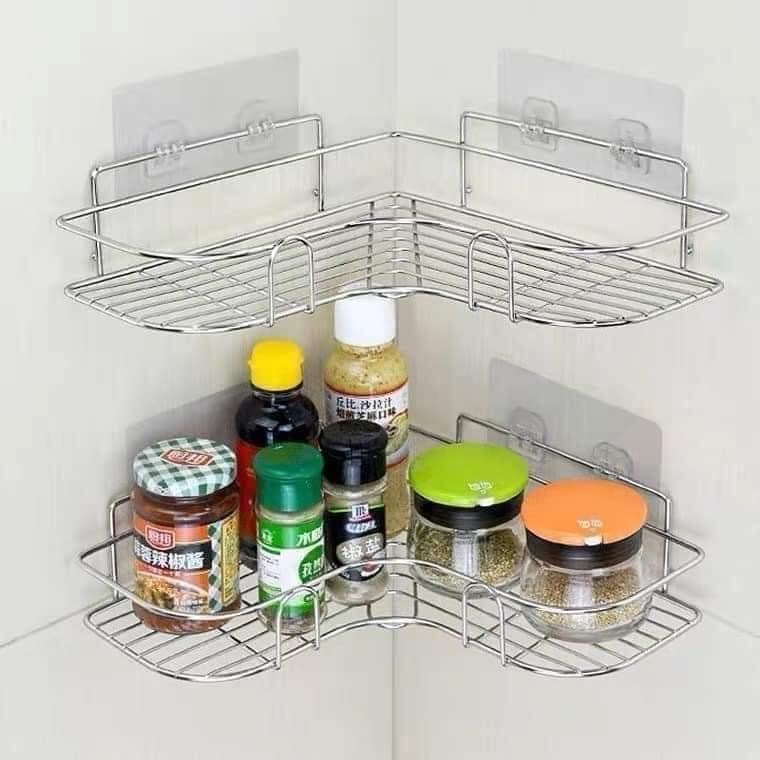 Kệ góc inox móc dán đôi