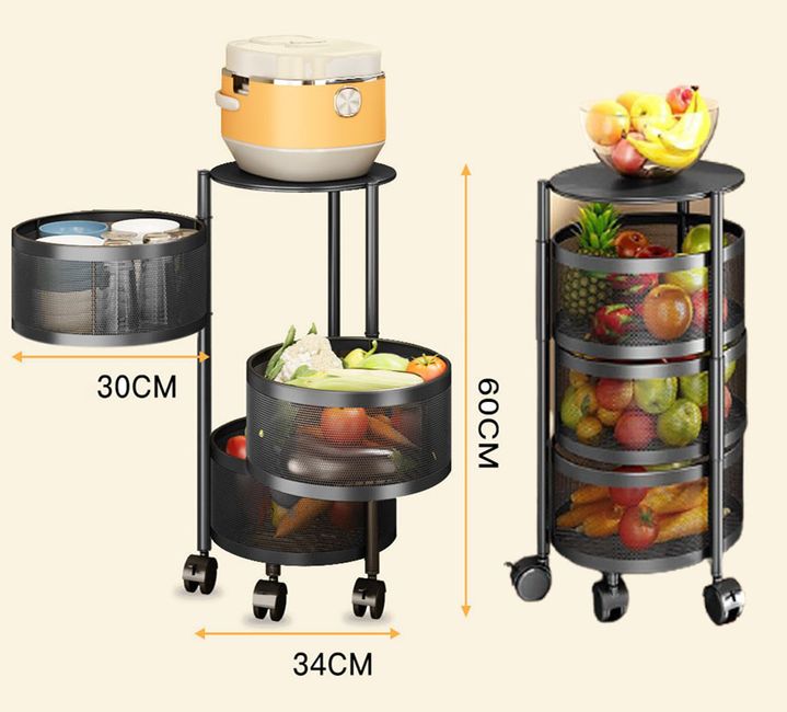 Kệ sắt tròn xoay đa năng K360-A3 3 tầng - Hàng Nhập Khẩu - Chịu Lực 150kg - Hoàn thiện cao cấp bền, khoẻ, chắc chắn