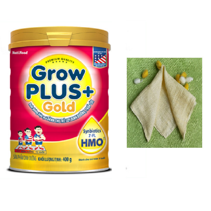 Sữa bột GROW PLUS GOLD 900g có HMO - của NutiFood - tặng kèm khăn sữa bằng đũi tơ tằm mềm mịn