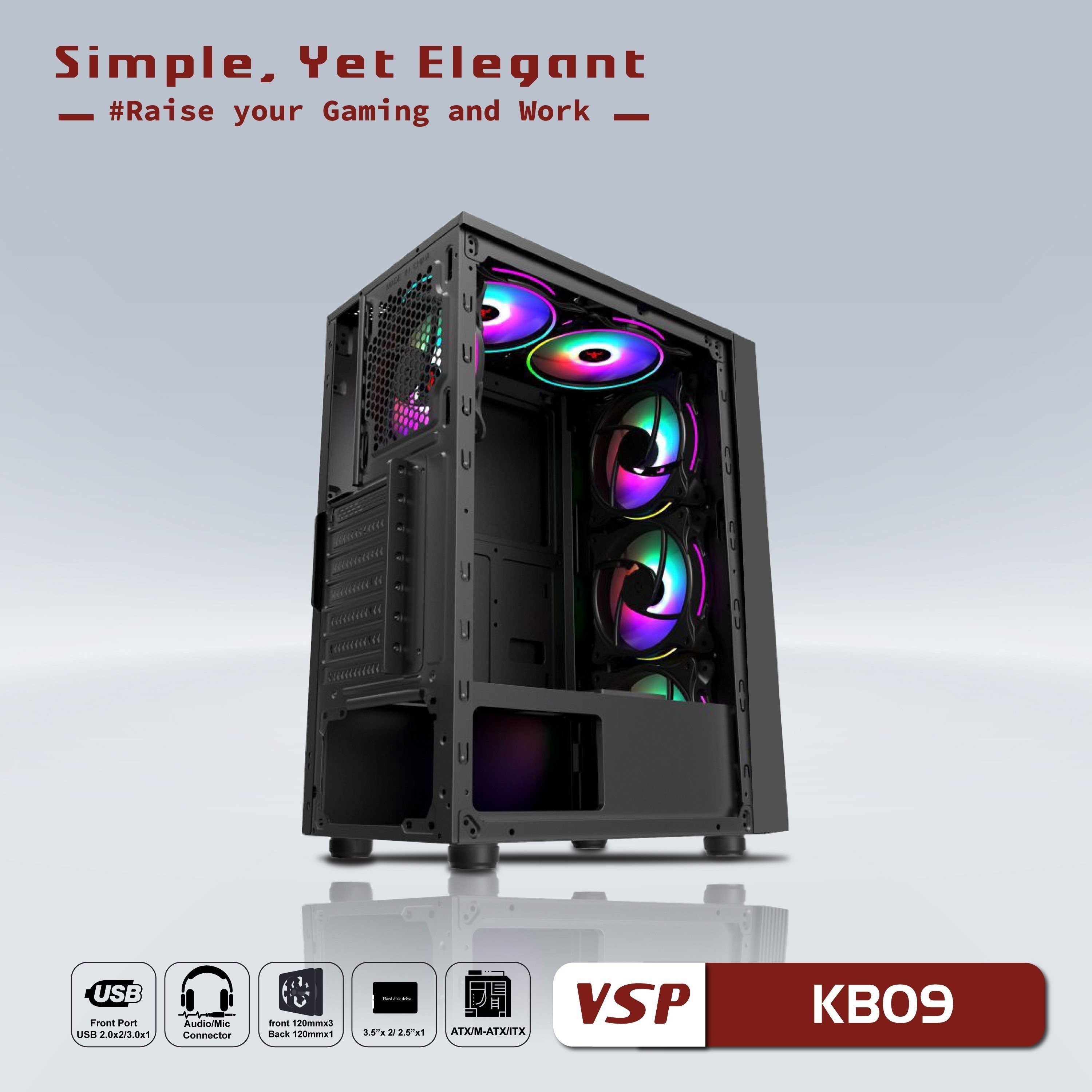 Thùng case máy tính VSP KB09 Đen Mid Tower (ATX) - GA