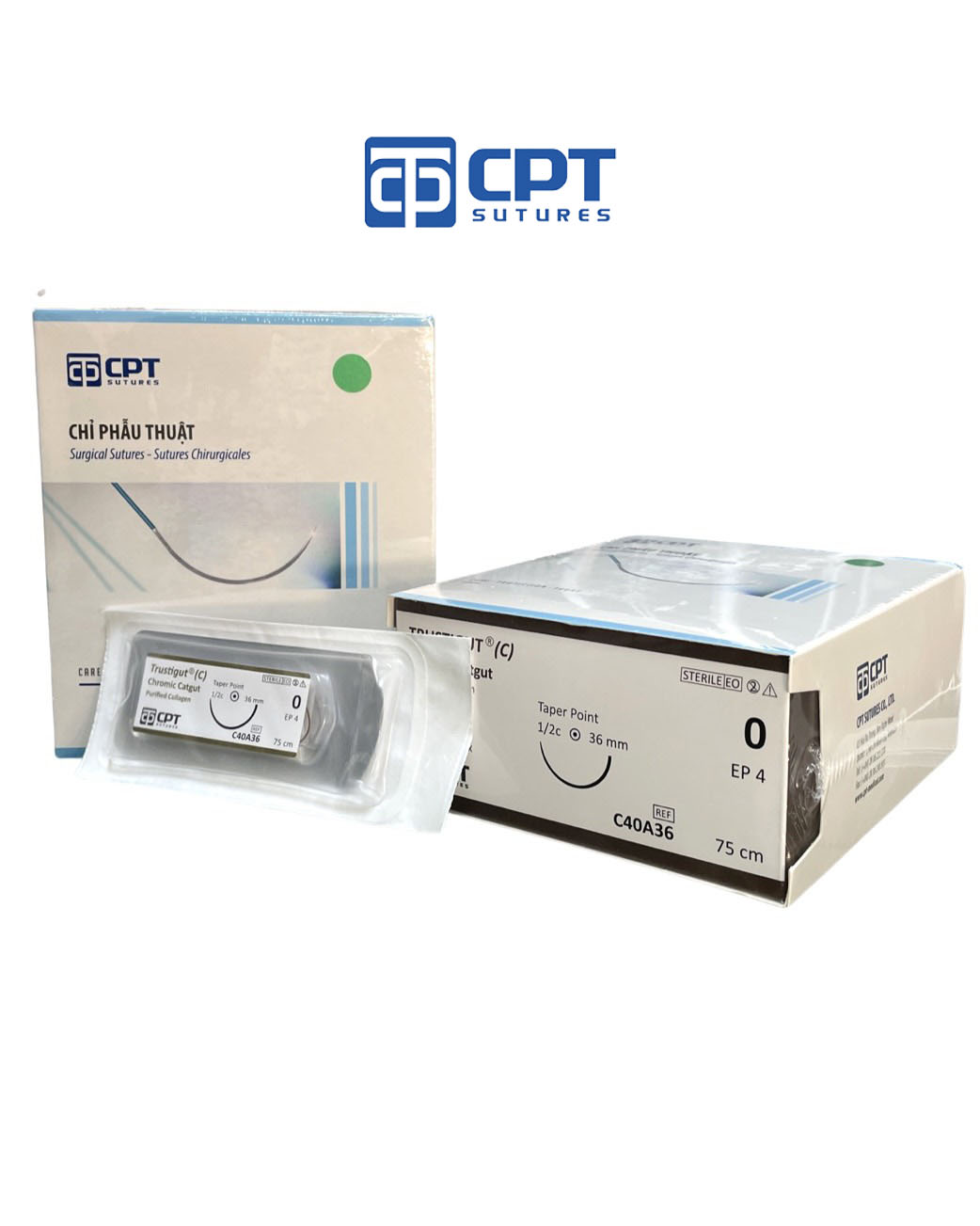 Chỉ phẫu tự tiêu tan chậm CPT Trustigut (C) Chromic Catgut số 0 - C40A26 / C40A36